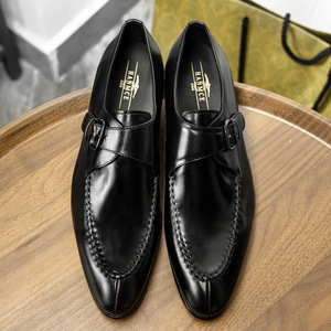 รองเท้าแบบ Monk Strap สำหรับผู้ชาย หัวแหลม หนังแท้ สายรัดแบบหัวเข็มขัด เหมาะสำหรับใส่ทำงาน ใส่ได้ทุกฤดู กันลื่น - Product Image 2