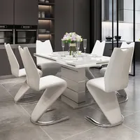 الأمريكية الحديثة نمط تصميم الأزياء مجموعة غرفة الطعام الزجاج المقسى تمديد طاولة مربعة مع 6 كراسي