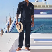 Camisa de Hombre con Logotipo Personalizado, Pantalones Casuales de Manga Larga, Traje de Playa