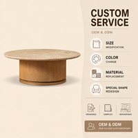 Table basse ronde en marbre de 60 pouces, pierre naturelle, style moderne minimaliste, base en bois beige, table de salon