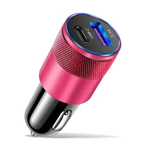 OEM ที่กําหนดเอง dual 2 พอร์ตเครื่องชาร์จรถโลหะชาร์จเร็ว 15 วัตต์ mini pd car charger สําหรับโทรศัพท์ usb c อะแดปเตอร์ชาร์จในรถยนต์