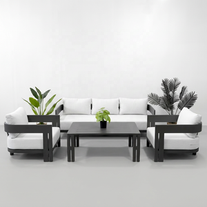 Modern <b>Outdoor</b> Aluminum Lounge Sofa Set with Dark Gray Frame and Light <b>Cushions</b> for <b>Garden</b> Use - Product Image 1