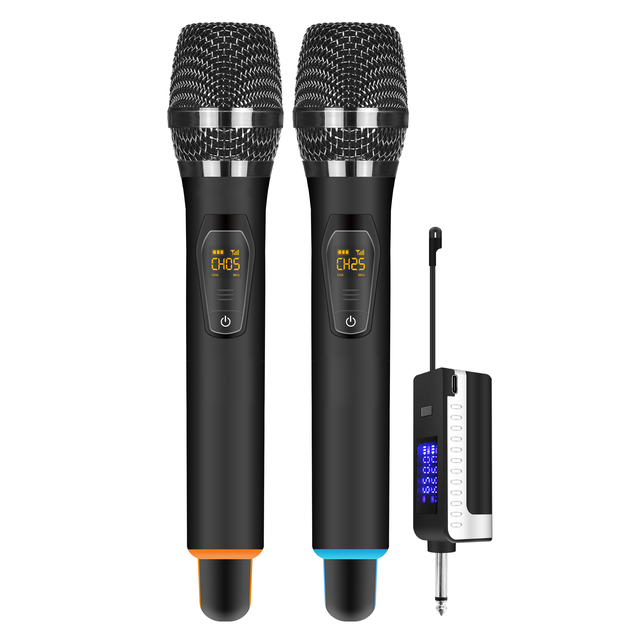 T Professional UHF System Portable Dual Channel MIC Multi-function 2 Handheld Wireless Microphones