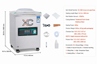 Machine d'emballage sous vide à couvercle dôme Xicang XC-380 avec grande pompe, scellage rapide sous vide poussé pour viandes, volailles et fruits de mer volumineux