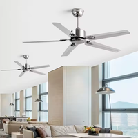 Ventilateur de plafond 52 pouces en nickel brossé à 5 pales avec lumière LED, moteur DC, télécommande et contrôle par application, réversible, 6 vitesses, moderne pour salon