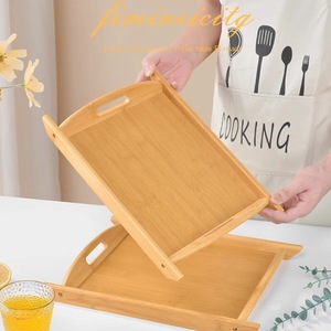 Plateau de service rectangulaire en bambou, plateau à thé et café en bois massif pour la table de cuisine - Product Image 1