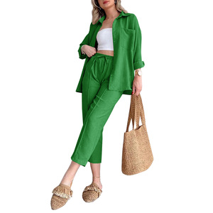 Ensemble deux pièces pour femmes, chemise décontractée unie ample et pantalon de sport Harlem, tendance automne - Product Image 3