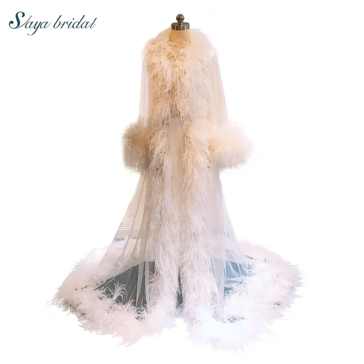 Tulle 2020 Bridal Lange Veer Ochtend Bont Jassen Wedding Robe Met Bruid