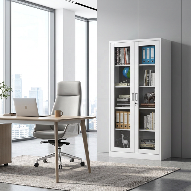 Modular Design Durable Construction Modern Double Glass Doors Steel 2 Door Filing Cabinet for Home & Commercial Use