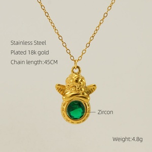 สร้อยคอจี้รูปตาปีศาจคริสตัลสีทอง  สร้อยคอชุบทอง 18K สร้อยคอจี้รูปตาประดับเพชรซิร์คอนบนสแตนเลส - Product Image 4