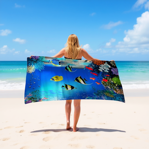 Asciugamano da spiaggia Buonic 70x150 cm con stampa di pesci subacquei, ad asciugatura rapida, per piscina e spiaggia - Product Image 2