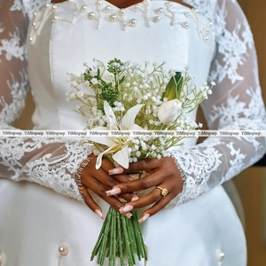 <span class=keywords><strong>Abiti</strong></span> <span class=keywords><strong>da</strong></span> <span class=keywords><strong>Sposa</strong></span> <span class=keywords><strong>Mini</strong></span> Perle per Spose Donna Elegante Scollatura a Cuore in Raso Maniche Lunghe <span class=keywords><strong>Abiti</strong></span> <span class=keywords><strong>da</strong></span> <span class=keywords><strong>Sposa</strong></span> in Pizzo Vestido De Novia Personalizzabile - Product Image 5