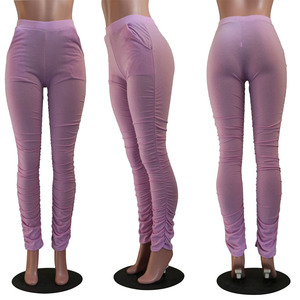 Leggings impilati delle donne dei pantaloni increspati <span class=keywords><strong>vita</strong></span> <span class=keywords><strong>alta</strong></span> di colore solido di estate XS-2XL di vendita superiore - Product Image 5