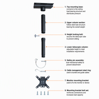 Support de plafond pour téléviseur simple CPLB102-11, inclinaison 0-20 degrés, plaque de plafond anti-flexion, système de double verrouillage