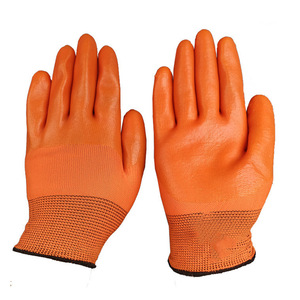 Orange <b>PVC</b> Fully Dipped Work Gloves Full Texture Abrasion Resistant General Purpose Safety Gloves - Product Image 1