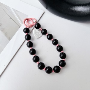 Colorful Pearl Beaded Bracelets Keychain with Love Heart Pendants Mobile Phone Lanyard Wrist Strap Anti-Drop Safety Hanging Rope