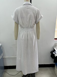 Nuovo <span class=keywords><strong>Abito</strong></span> Chemisier <span class=keywords><strong>Midi</strong></span> in Misto Lino Antistatico a Vita Alta Stile Europeo e Americano Primavera - Product Image 6