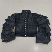 Veste en jean sculpturale pour homme DiZNEW High Street, coupe ample avec détail de ceinture superposée, noir délavé, vêtement d'extérieur streetwear OEM