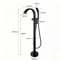 Colonne de douche autoportante d'extérieur en laiton noir mat avec douchette pluie pour piscine, jardin, plage