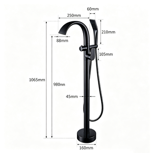 Colonne de douche autoportante d'extérieur en laiton noir mat avec douchette pluie pour piscine, jardin, plage - Product Image 3