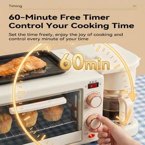 Station de petit-déjeuner multifonctionnelle 3-en-1 : grille-pain, cafetière, poêle à frire, acier inoxydable, économie d'énergie, appareil électroménager - Product Image 5