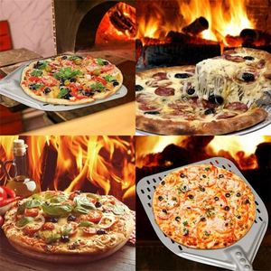 Pelle à <span class=keywords><strong>pizza</strong></span> ronde en métal avec trous, spatule à acheter, manche long en bambou, aluminium, 12x14 pouces, petite pelle en bois de 16 pouces - Product Image 2