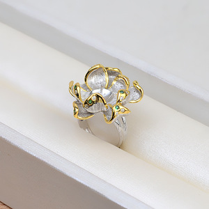 Ensemble de pendentif et bague en argent S925 avec 11-13 perles de séparation de couleur, fleur de lotus, accessoires de perles DIY, plateau, bijoux tendance, marée 1803 - Product Image 4