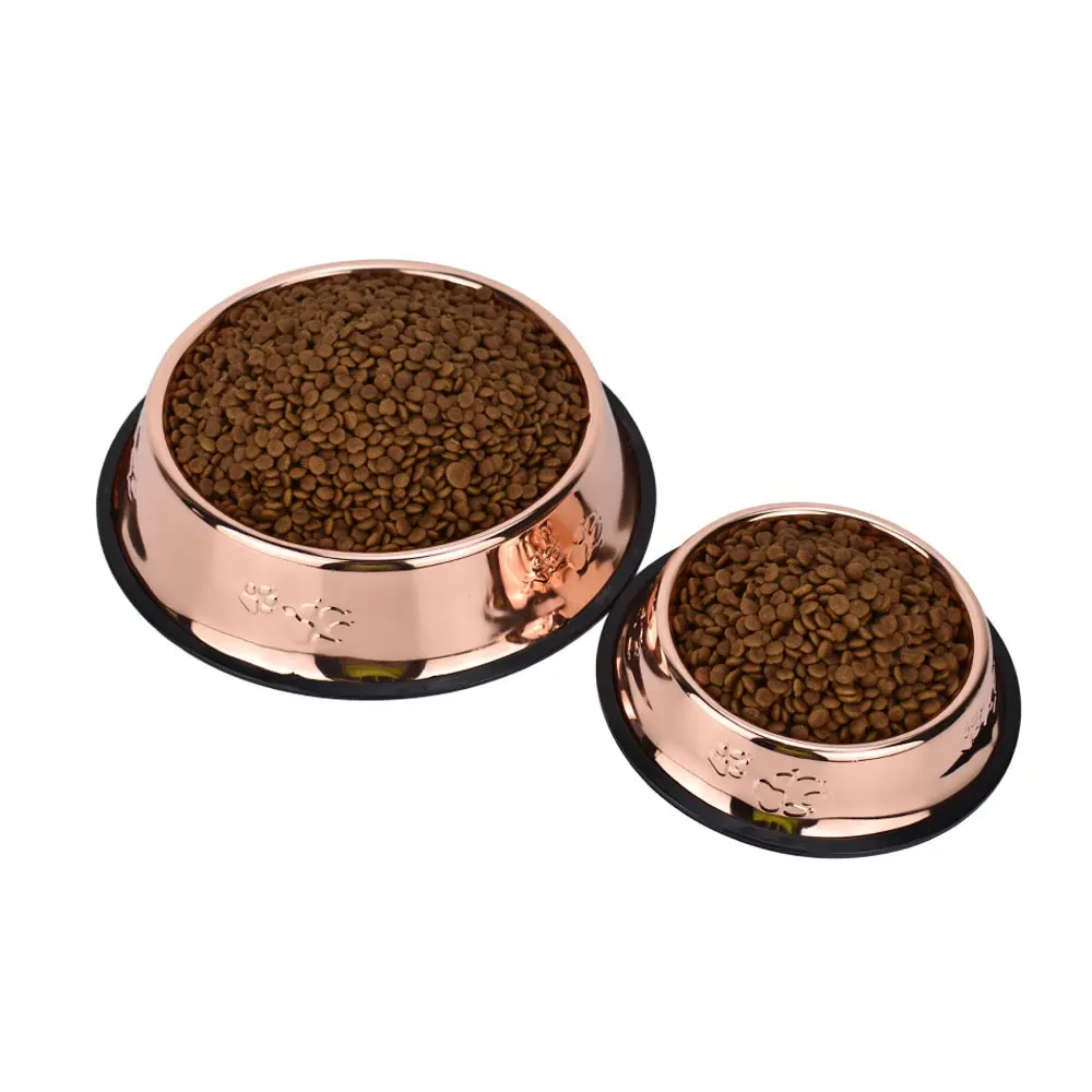 Rose Gold Paw Print Copper Stainless Steel Pet Bowl Dog Bowl Pet Feeding Bowl