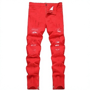 Pantalon décontracté tendance 2026 pour homme, coupe ample, design unique avec perles, poches, style urbain, en coton, denim sport, jambe droite, effet usé, automne - Product Image 2
