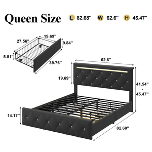 [Stock US] Cadre de lit double et queen size avec éclairage LED et 4 tiroirs de rangement, cadre de lit rembourré en PU, livraison rapide depuis les États-Unis, MOQ 1 - Product Image 6