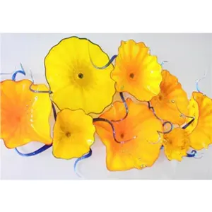 Artesanato corajoso amarelo parede pendurado arte casa fantástico murano vidro fower placas