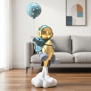 Electroplated Silver Astronaut Resin Statue Holding Moon Balloon Cloud Base Spaceman Figurine Home Decor - Product Image 2