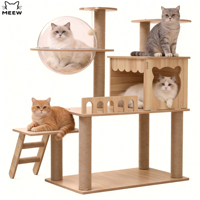 Arbre à chat en bois de luxe, capsule spatiale transparente, maison pour chat, condo fermé, plateformes multiples, structure de saut, pour plusieurs chats et chiens