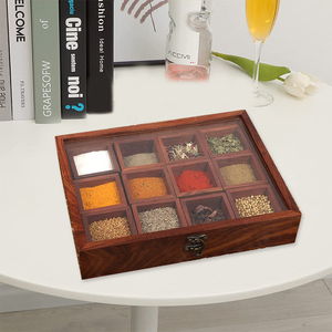 Boîte à épices <span class=keywords><strong>en</strong></span> <span class=keywords><strong>bois</strong></span> fabriquée à la main avec 12 compartiments et boîte de rangement <span class=keywords><strong>en</strong></span> <span class=keywords><strong>bois</strong></span> pour cuillère pour la cuisine - Product Image 3