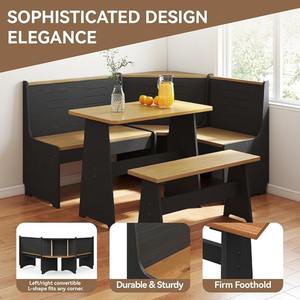 <span class=keywords><strong>Mesa</strong></span> de comedor moderna reversible en forma de L de madera para desayuno, estilo marroquí, <span class=keywords><strong>con</strong></span> <span class=keywords><strong>banco</strong></span> y sillas, que ahorra espacio y ofrece asientos para varias personas. - Product Image 5