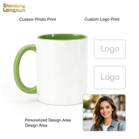 Vente en gros de tasses en céramique en porcelaine de 11 oz, deux couleurs, sublimation personnalisée, tasse vierge personnalisable, sans BPA, passe au micro-ondes, pour les petites entreprises