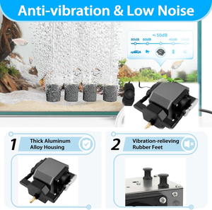 Pompa Udara Akuarium Dual-Motor Aliran Udara Tinggi, Aerator Oksigen dengan Casing Paduan Logam Disipasi Panas Cepat untuk Tangki Besar - Product Image 4