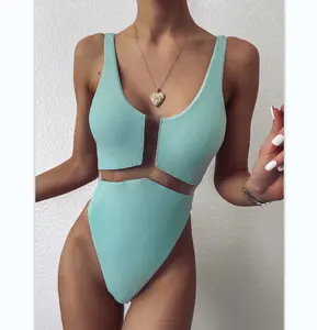 2022 yeni yüksek kaliteli seksi genç tek parça Bikini Beachwear yüksek bel Hollow Out kısa kollu Backless mayo kadınlar mayo
