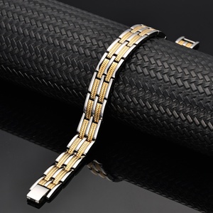 Junhong Jewelry Men's Classic Geometric Fashion Silver&Gold Stainless Steel Magnetic Health Therapy Care <b>Chain</b> & Link Bracelet - Product Image 4