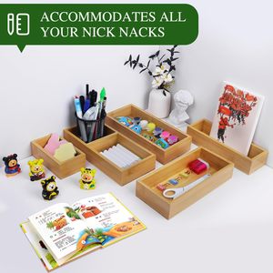 Trang trí nội thất màu nâu cổ điển tre gỗ lưu trữ Hộp ngăn kéo tổ chức thiết lập đa sử dụng bàn lưu trữ Kit - Product Image 4