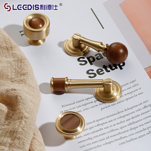 LGCDis Vintage Walnut Brass Cabinet Handle Round Drawer <b>Knob</b> Scandinavian Style Durable Furniture Hardware - Product Image 2