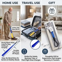 Chausse-pied en plastique PP bicolore O-MAK extra-long (62 cm / 24,41 pouces) avec poignée en métal noir, couleur personnalisable, écologique, pour seniors