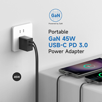 45W GaN PD 3.0 Chargeur mural portable Prise universelle Type-C avec 2 USB-C Prot Adaptateur secteur pour ordinateur portable Tablette Téléphone Nouveau Iphone 17
