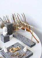 Présentoir à bijoux en marbre noir naturel pour colliers, bagues et boucles d'oreilles – Ensemble de présentation de bijoux