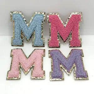 Hot Sale Custom Color Varsity Chenille Glitter Letter Patches Voor Zakje 3d Iron On Chenille Patch Borduurbrief