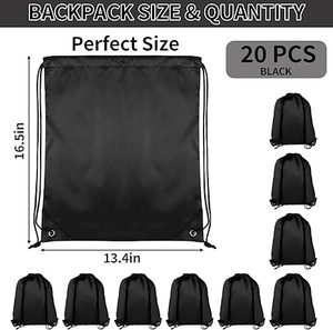 Custom <b>Drawstring</b> <b>Backpack</b> Unisex Polyester Gym Bag With Rope Handles Convenient Closure Black Color - Product Image 2