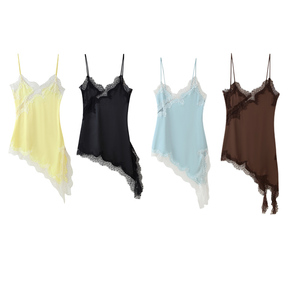 Abbigliamento donna estivo ZATRHMBM 2025 nuova moda abito asimmetrico in pizzo a <span class=keywords><strong>due</strong></span> colori stile retrò Casual senza maniche abito da donna con bretelle - Product Image 1