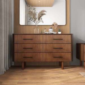OE.HOME Modern Solid Wood Makeup <b>Vanity</b> Dresser 6-Drawer Storage Cabinet for Bedroom Hotel Beauty Salon Use - Product Image 1