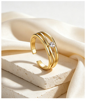 Damila Factory Wholesale Nouvelle Arrivée Bague Ouverte Ajustable pour Femme en Cuivre Plaqué Or 14K avec Zircon Cubique à Motif Géométrique