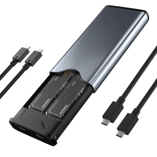 Private Mold Dual-Bay M.2 NVMe & SATA SSD Enclosure, 10Gbps High Speed Portable Hard Drive Case